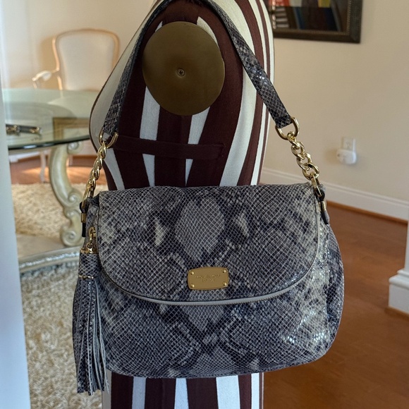 Michael Kors Bedford Crossbody Shoulder Bag Leather Python Embossed Handbag - Picture 1 of 14